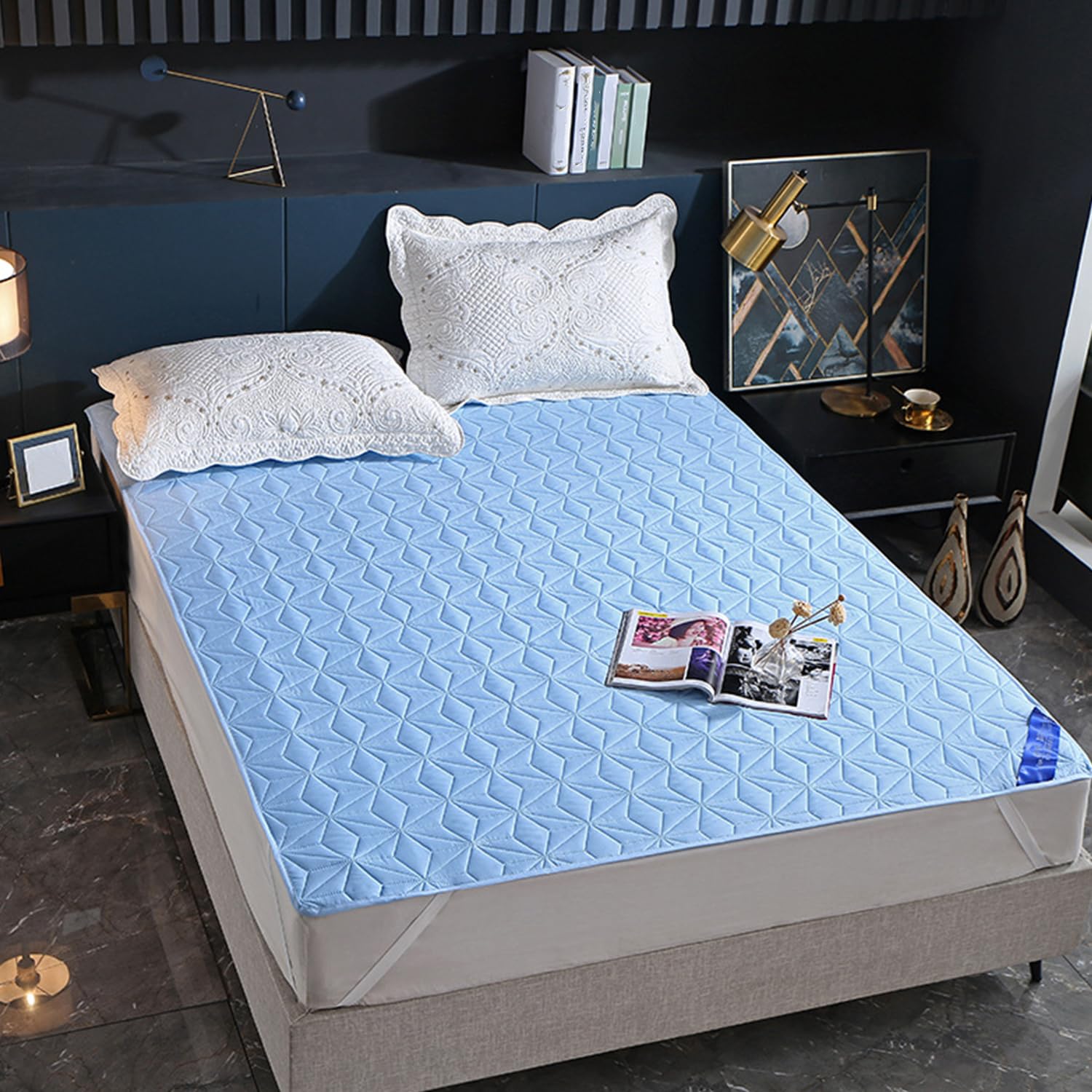 LDLCYCN ,blue2,180 * 200cm, Waterproof Mattress Protector Cover Bed Pad Cover with 4Corner Elastic Band
