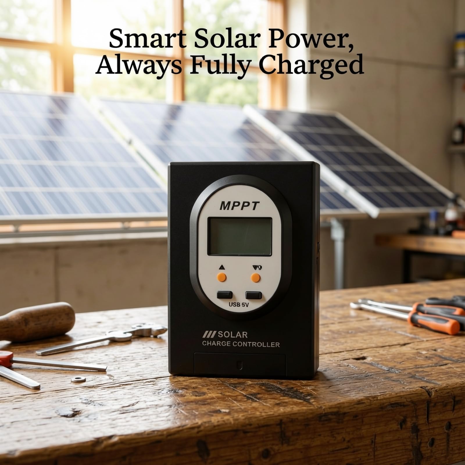 Controlador de carga solar, 10-60 A automático 12 V/24 V, 98% de eficiencia, regulador de carga de pantalla LCD, salida USB dual de 5 V para carga de batería de panel solar