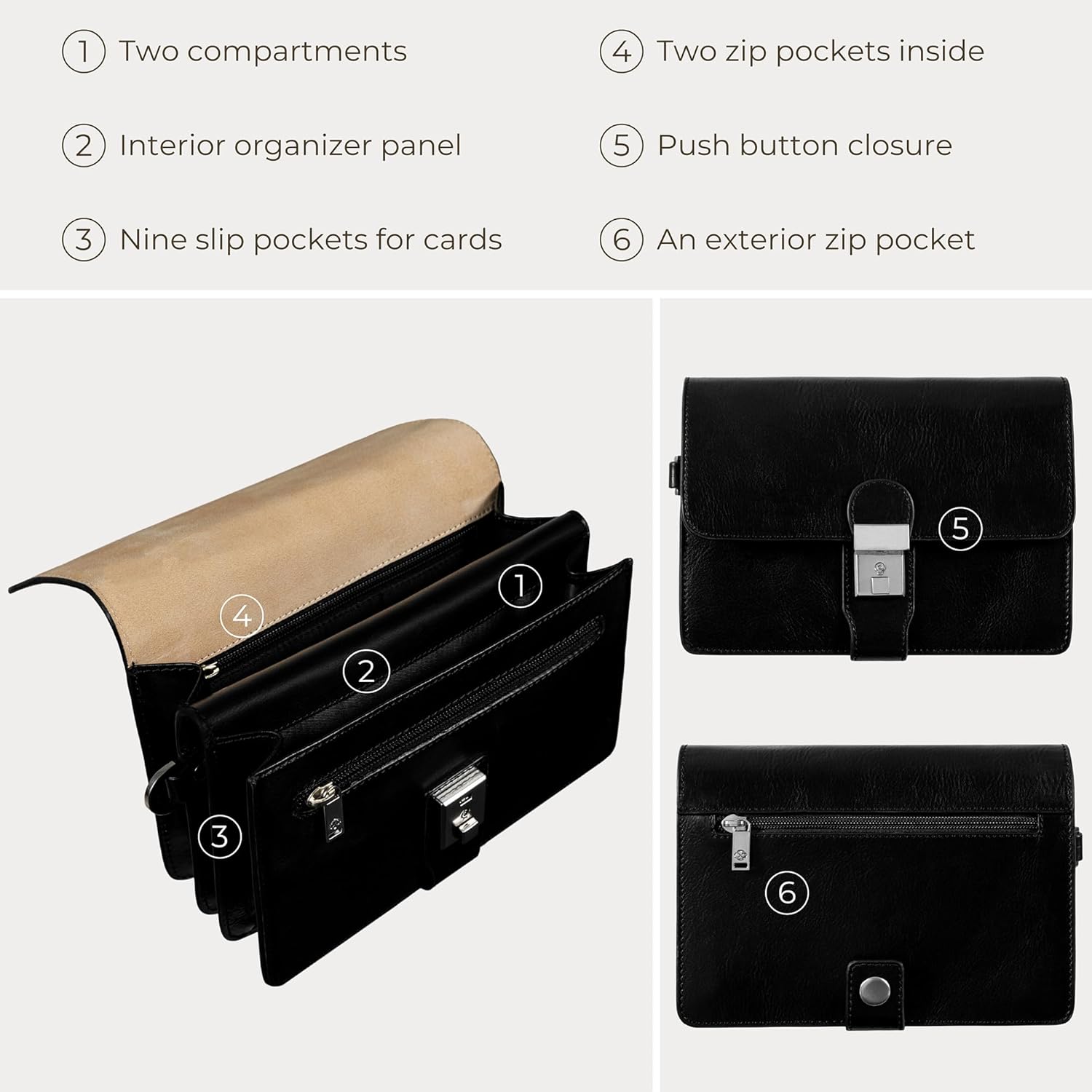 Time Resistance Leather Clutch - Men's Organizer Wrist Bag - Briefcase Handmade in Italy