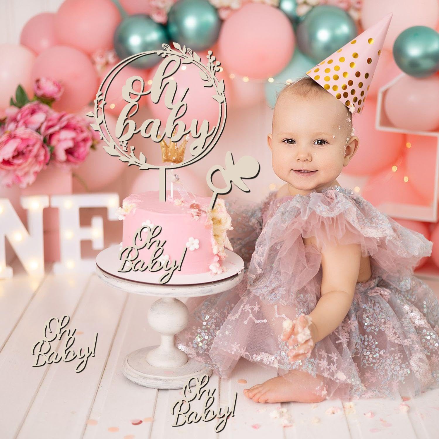 Décoration Gâteau 1er Anniversaire - Insert En Bois + Bougie Chiffre 1 - Kit Fête Bébé Simple Et élégant - 5
