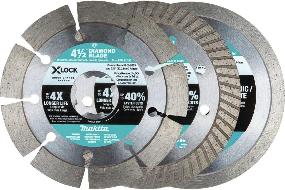Makita E-12647 X-Lock 4-1/2" Diamond Blade Variety Pack for Masonry Cutting, 3/pc