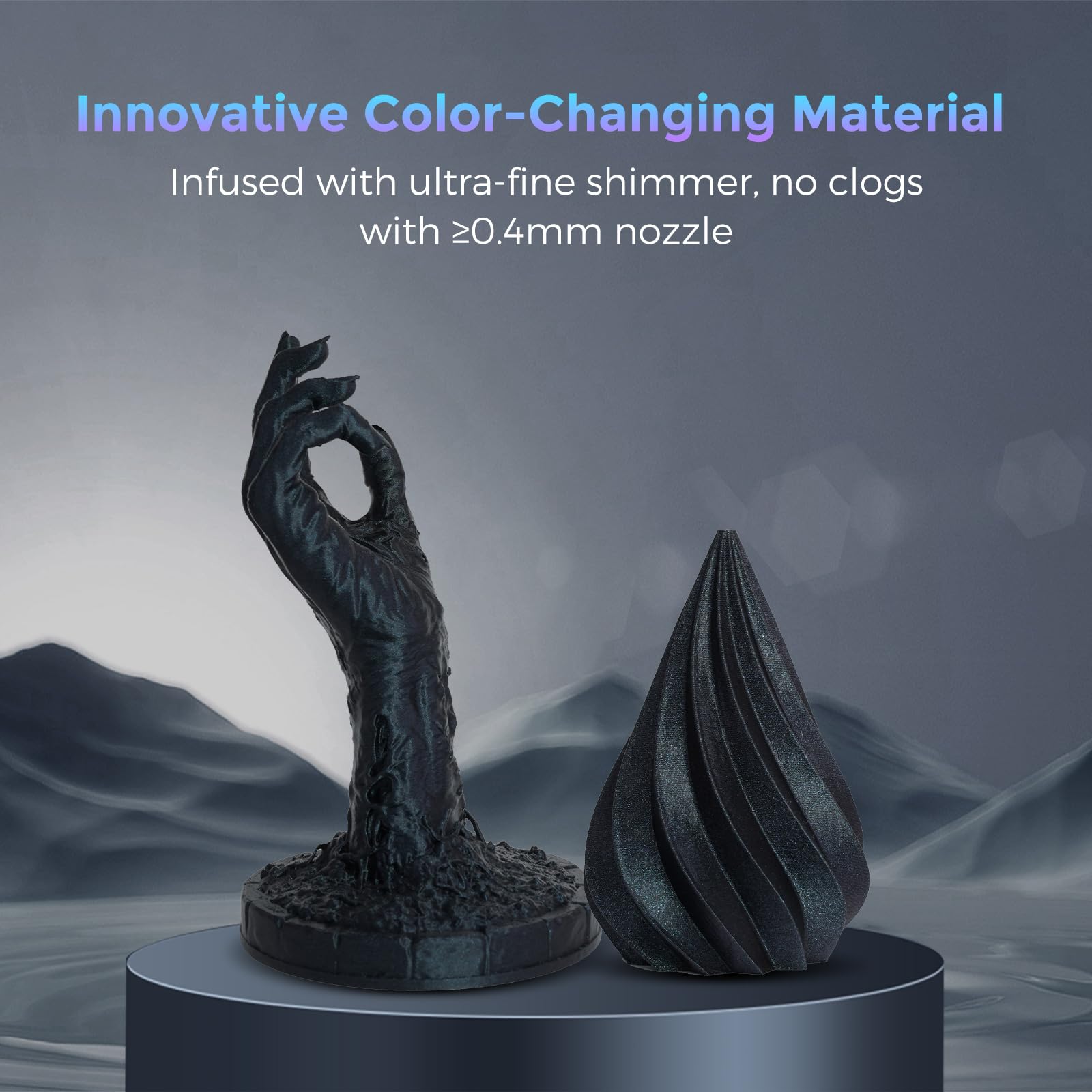 FLASHFORGE Filamento per stampante 3D in PLA multicolore, filamento di stampa 3D a cambio rapido di colore da 1,75 mm, filamento di stampa 3D camaleontico che cambia colore con la luce (ossidiana)