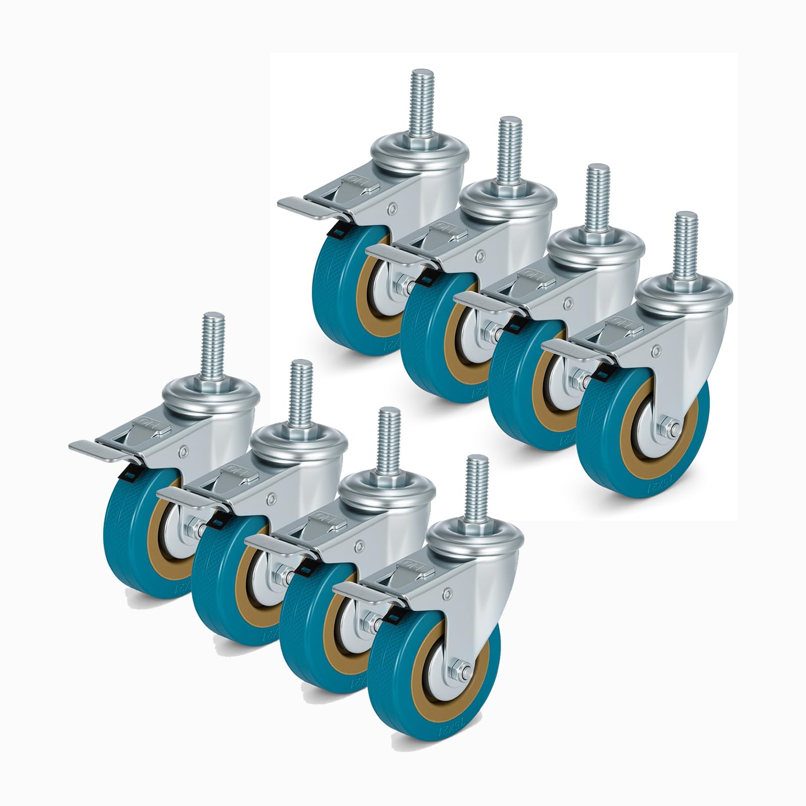 Heavy Duty Castor Wheels Rubber Swivel Casters 200kg Capacity for Furniture Trolleys (M12 thread, 8)