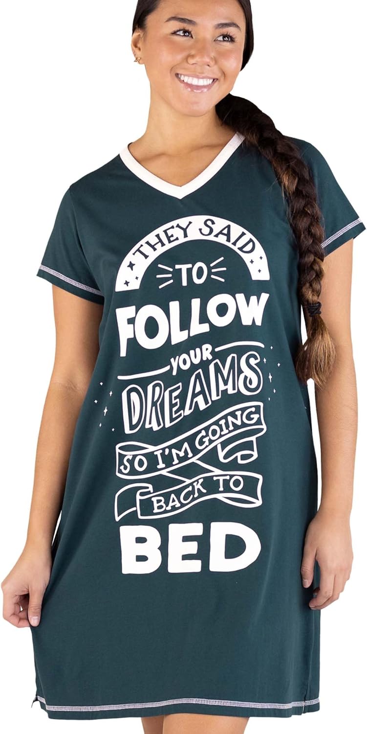 Lazy One Women's Nightgown, Funny V-Neck Sleep Shirt for Women, Novelty Pajama Shirts