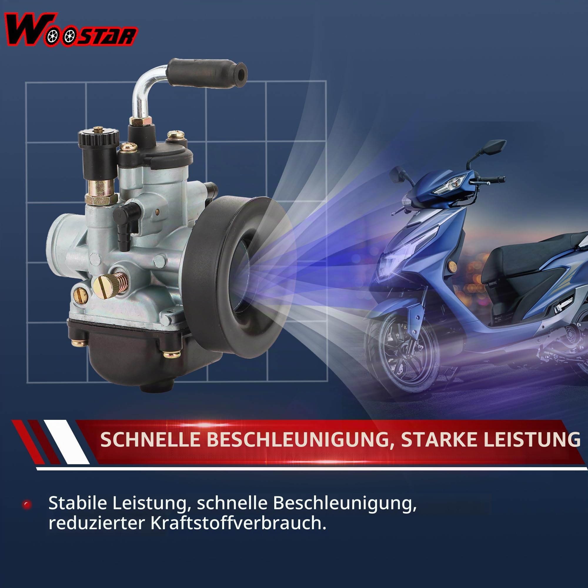 WOOSTAR PHBG 21mm BS Rennen Vergaser mit Kraftstoffleitung mit Dichtungen Ersatz für 2 Takt 50ccm 70ccm 80ccm 90ccm 100ccm Motorrad