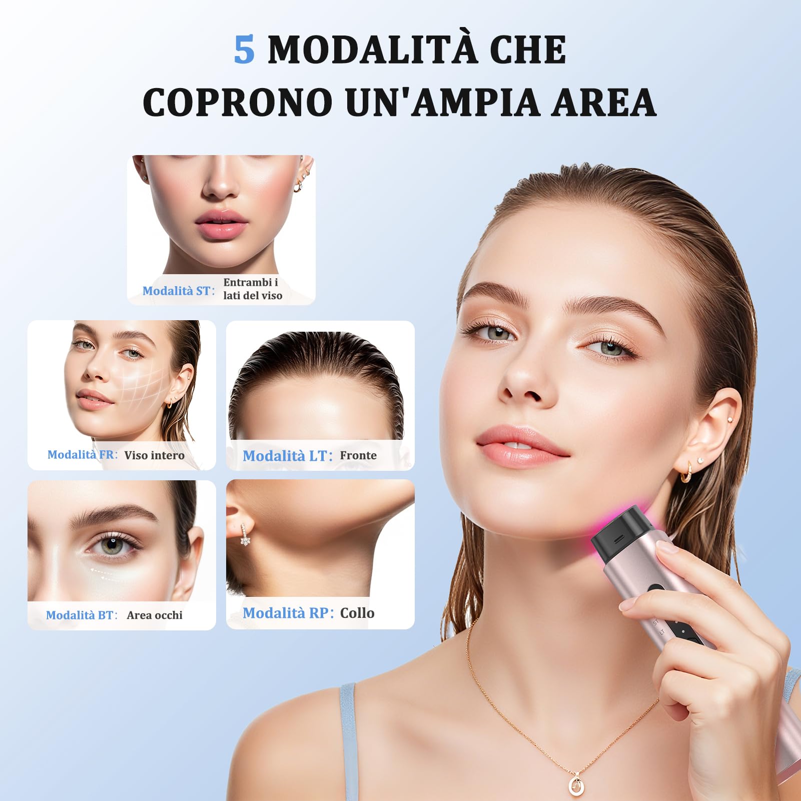 Radiofrequenza Viso Professionale, Microcorrente Massaggiatore Viso, Dispositivo Elettrico di Bellezza Antirughe, Antietà, Anti-Acne, Lifting e Rassodante per Viso e Collo