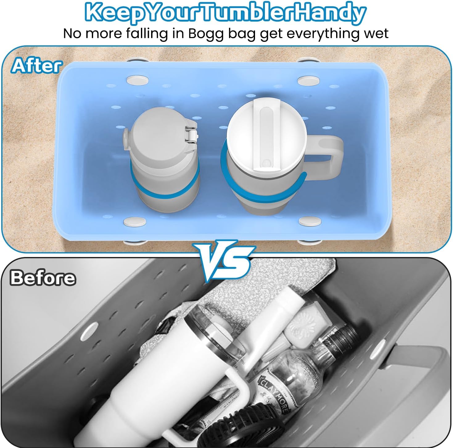 XYFuuee Cup Holder for Stanley 30 40 oz& Topper Tray for Bogg Bag XL, Must Have Beach Rubber Tote Bag Accessories, Instant Table, Free Your Hand