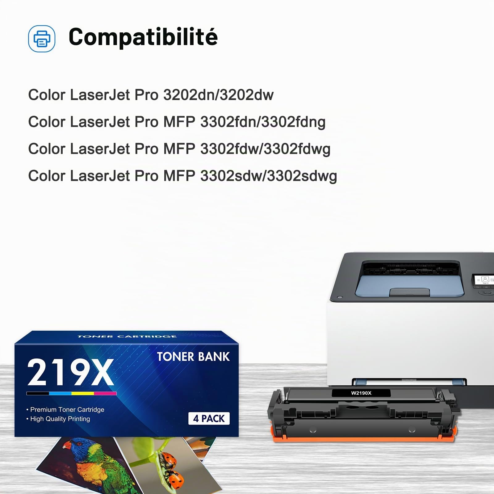 219X 219A MFP 3302FDW 3302FDW 3302SDW 3302FDN Toner sans Puce 4 Pack