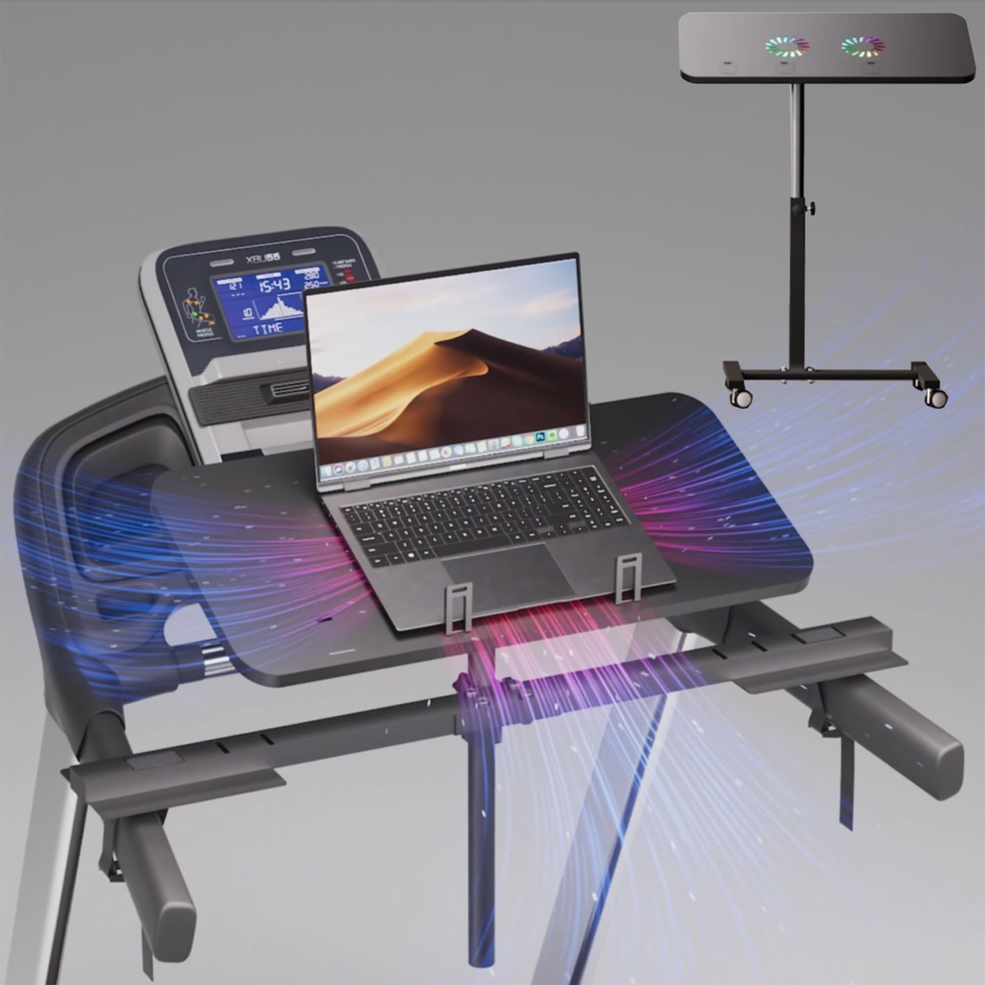 Photo 1 of [BROKEN DOES NOT WORK] multifunctional Wooden Laptop Treadmill Desk with 2 cooling fan.Rolling Laptop Workstation Stand Cart Desk for Laptops, Books, Tablets, and Art, Made for Sofa,Treadmill,car,Bed,Chair,or Standing
