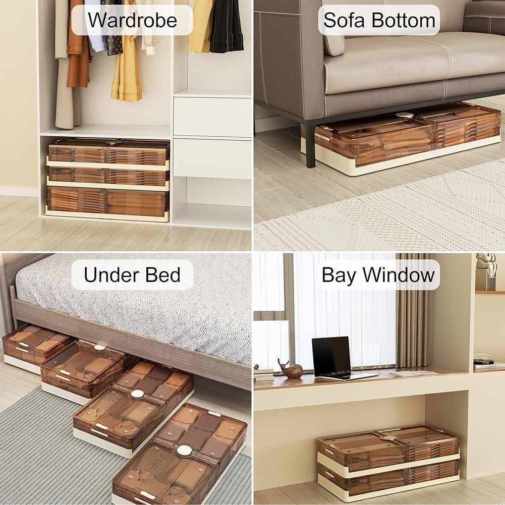 Etlegor Under Bed Storage with Wheels, Stackable Under Bed Storage Containers Multi-Purpose Under Bed Storage Bins Drawer for Clothes, Shoes, Blankets, Dolls(Brown/1PCS,100x50x15cm)