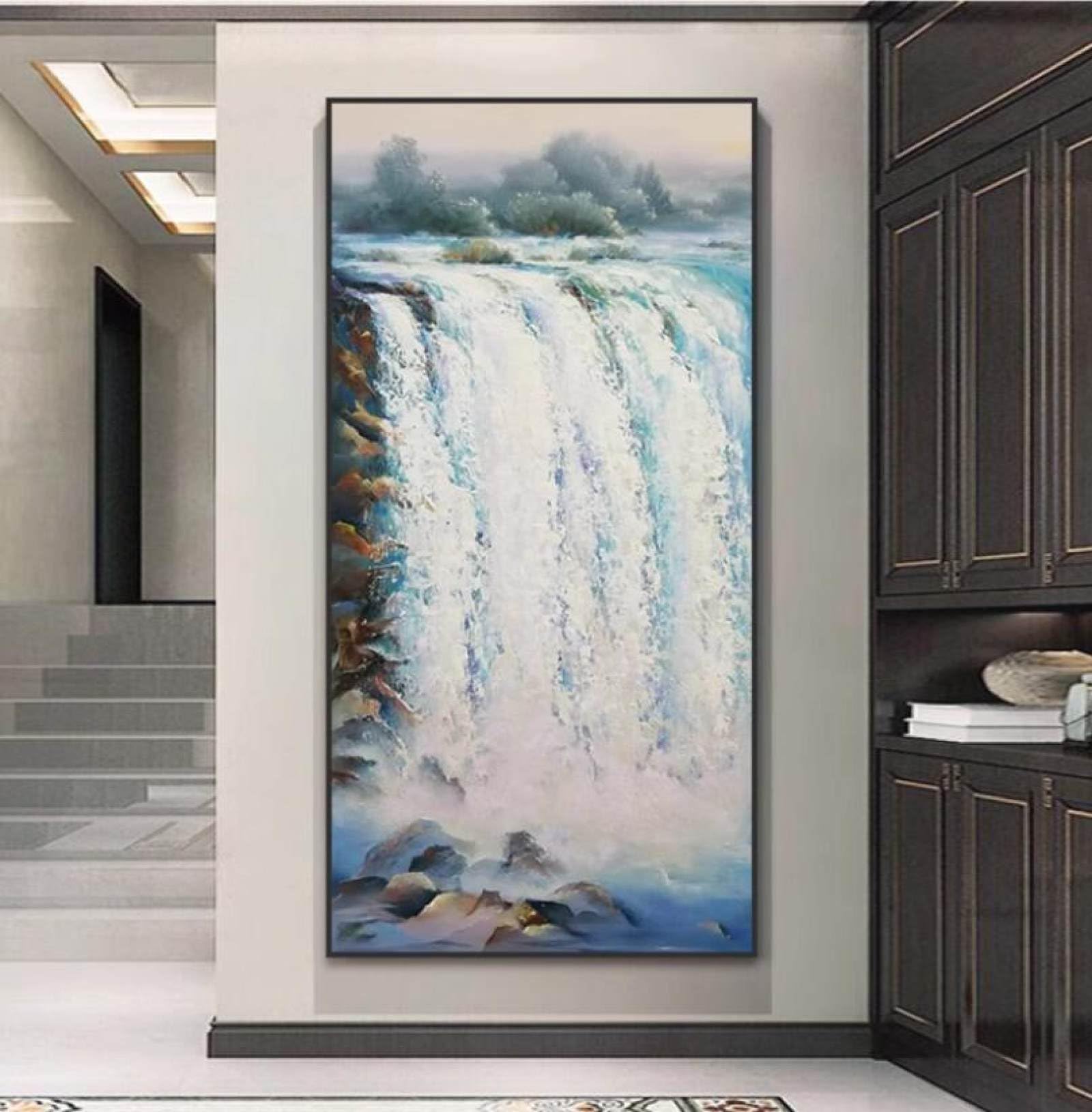 Peinture d'art mural sur toile de paysage de montagne tableau à l'huile fait main grand format