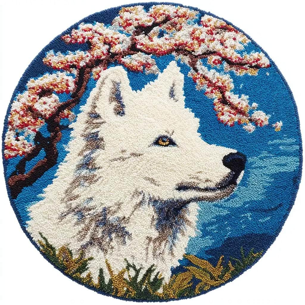 Round Latch Hook Rug Kits Wolf For Adults And Starter 50*50Cm