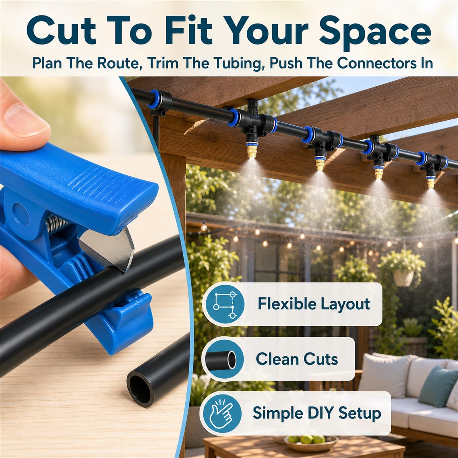 Impianto Irrigazione Giardino,Kit Nebulizzatore Giardino,Nebulizzatore per Terrazza Esterno,Leak-Proof And Rust-Proof,Close Fit,Suitable for Patios And Potted Plants