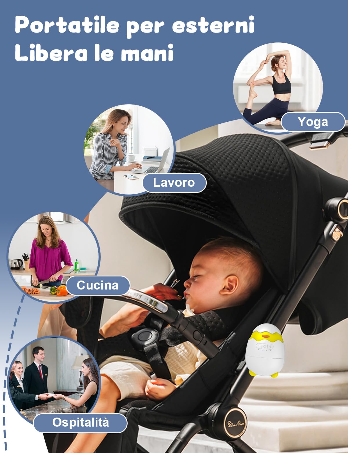 Robofun Dondola Passeggino Elettrico, Aiuto Per Il Sonno Del Bebé, 5 Livelli Di Intensità Di Dondolio, Ricaricabile Tramite USB-C, Dondolo Portatile Per Passeggino Adatto All'uso Esterno, Rocker
