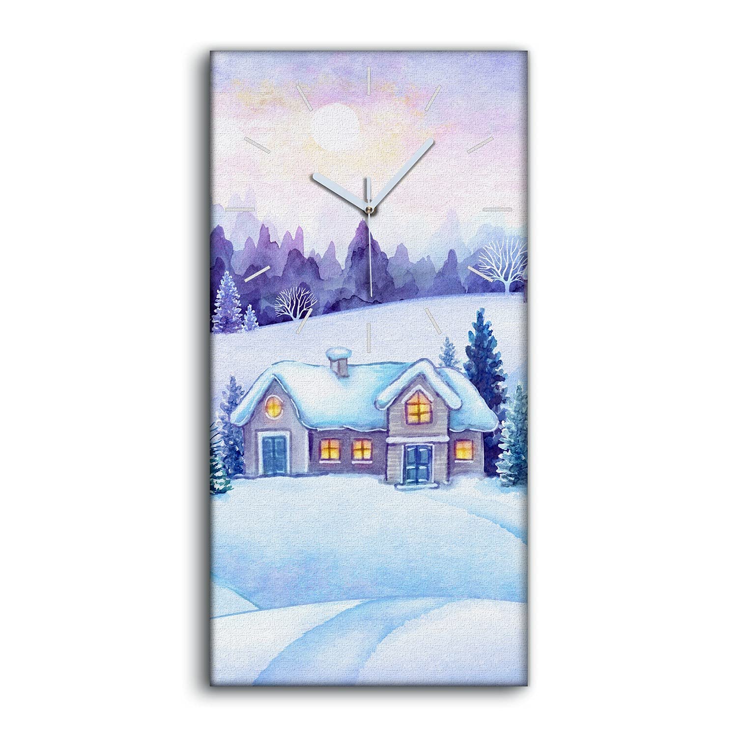 Horloge sur toile forêt d'hiver silencieuse pour bien dormir sans tic-tac 30x60cm