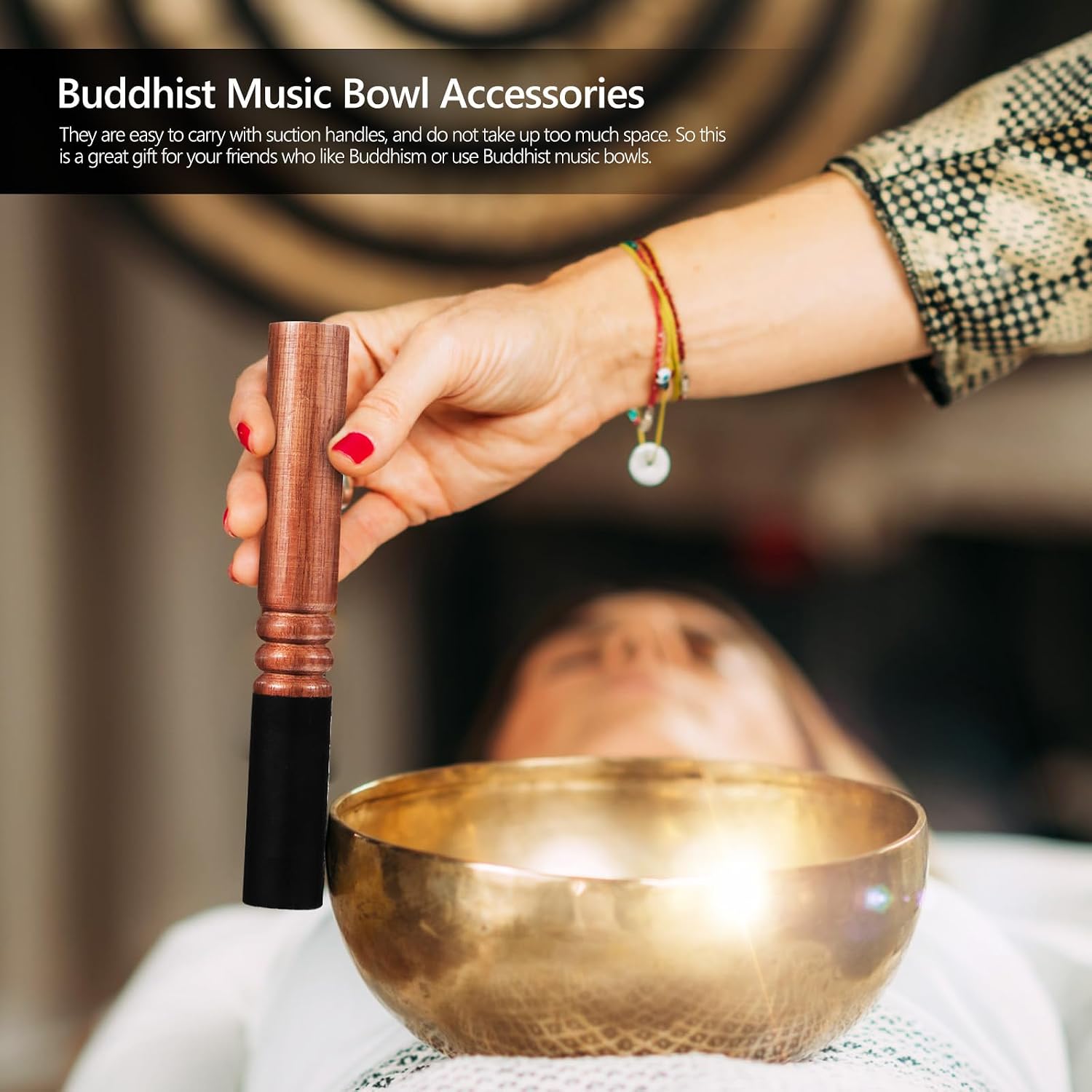 Abaodam Buddha Sound Bowl Tool Leather Wrapped Stick Strong Handle for Easy Lifting of Singing Bowls Compact and Portable Design