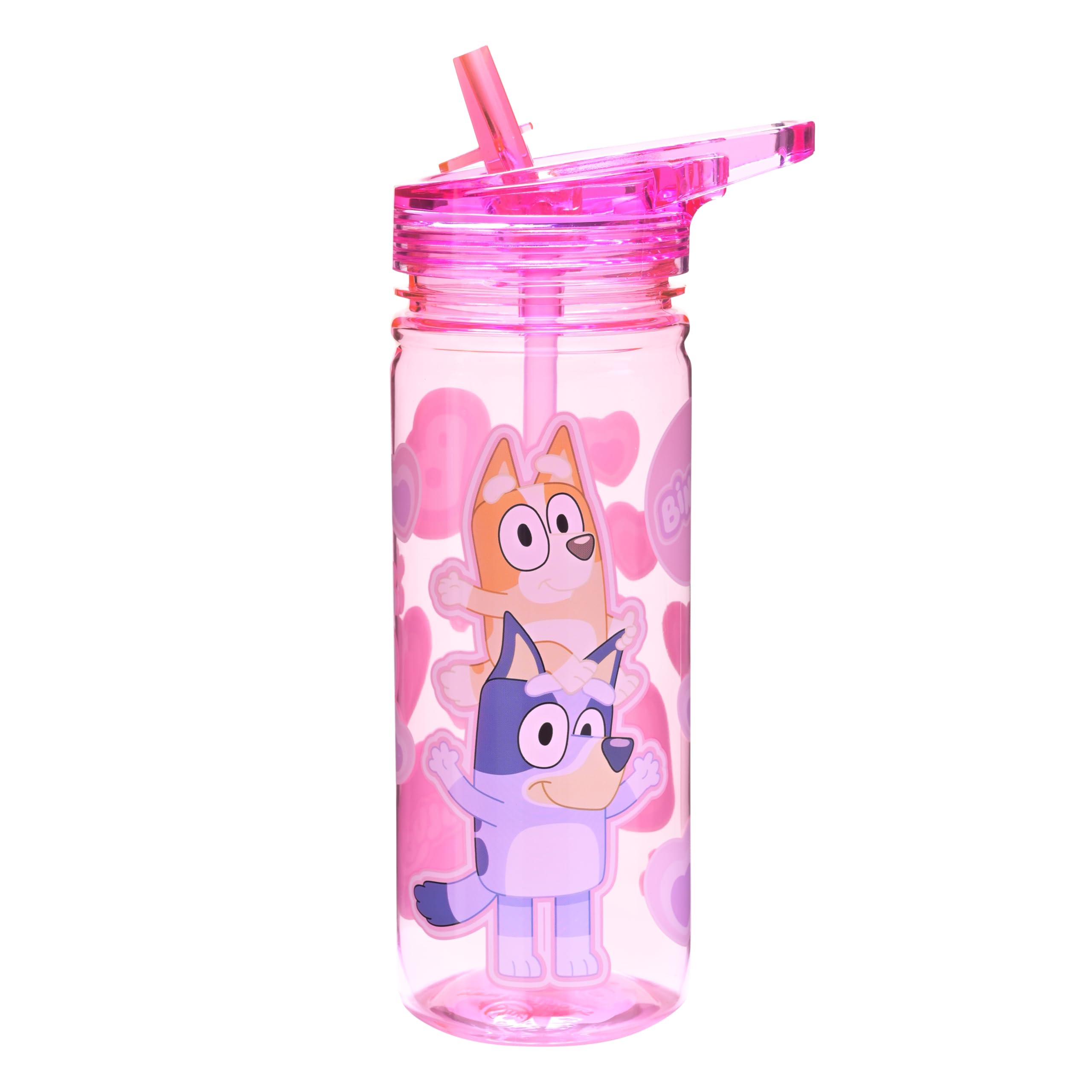 Bluey & Bingo Kids Water Bottle 580ml Leakproof Straw Cup with Carry Handle – Ecozen BPA-Free Reusable Bottle for Boys & Girls, Durable Flip Lid (Pink Bluey and Bingo)