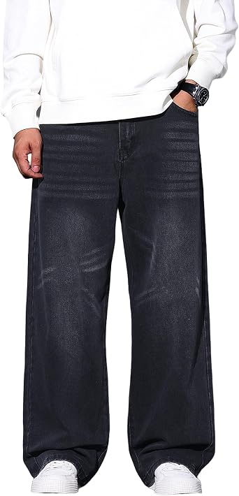 Mens Wide Leg Jeans Baggy Denim Pants Loose Fit Hip Hop Trousers Skater Jeans Y2k Clothes