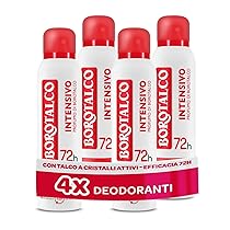 Borotalco, Deodorante Spray Intensivo, Formula Senza Alcool e con Talco a Cristalli Attivi, Ipersudorazione, Profumo di Borotalco, 72h di Efficacia, 4 x 150 ml