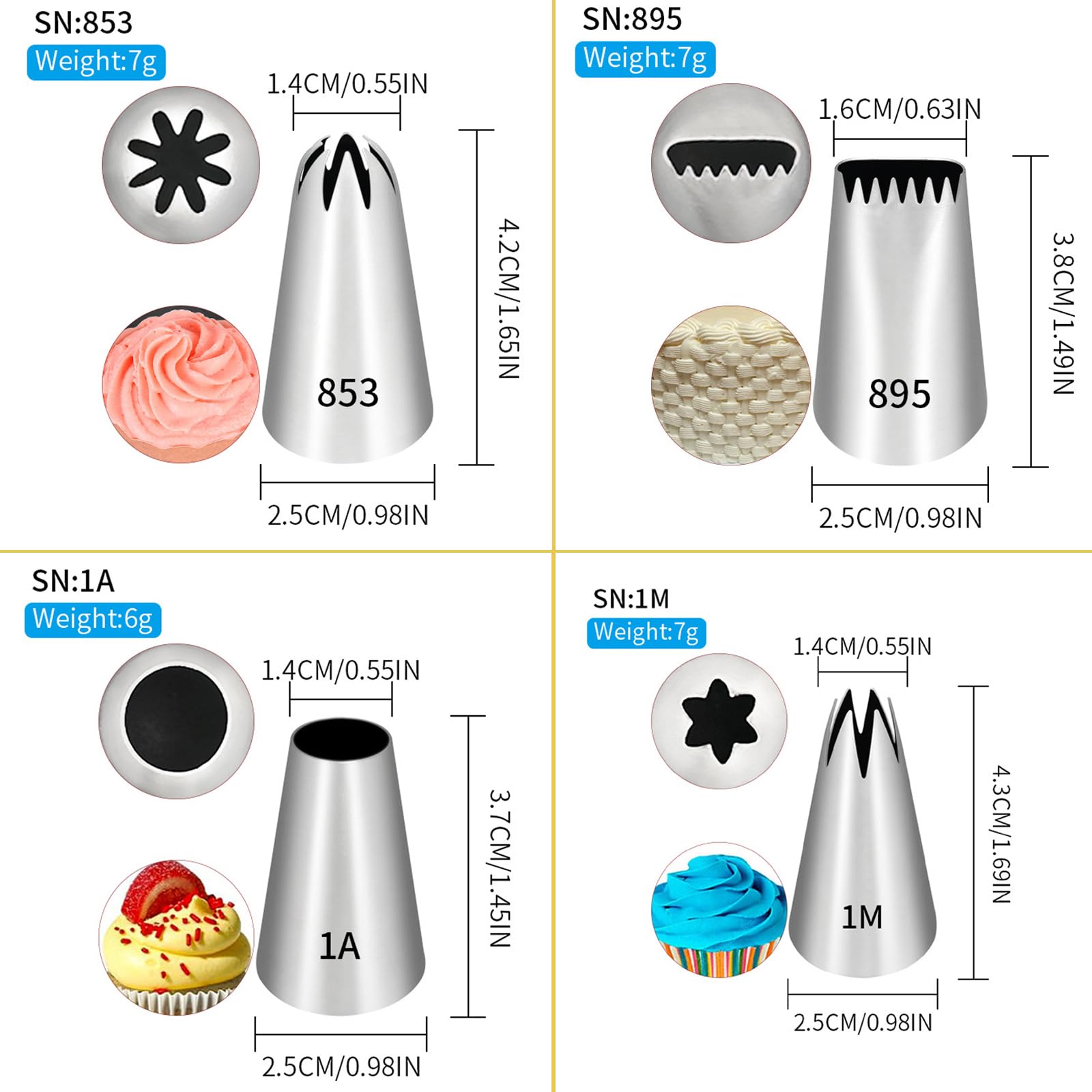 Lar Piping Tips - Juego de 6 boquillas profesionales de repostería para cupcakes, pasteles, postes, galletas y churros - Ideal para amantes de la detención de pasteles