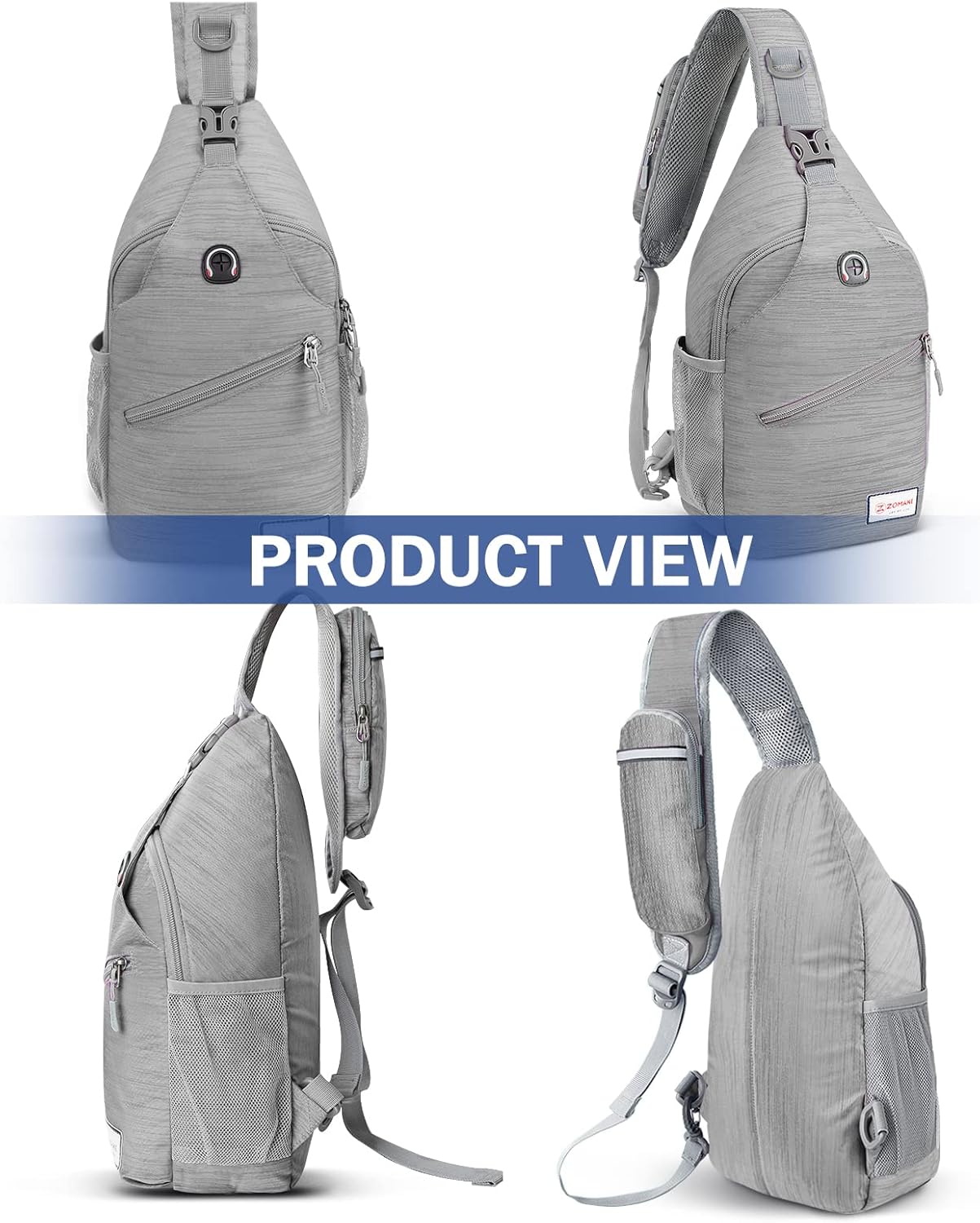 ZOMAKE Sling Bag,Small Crossbody Sling Backpack,Water Resistant Shoulder Daypack for Travel,Anti Thief Chest Bag for Hiking(Grey(Stripe)) - Image 6
