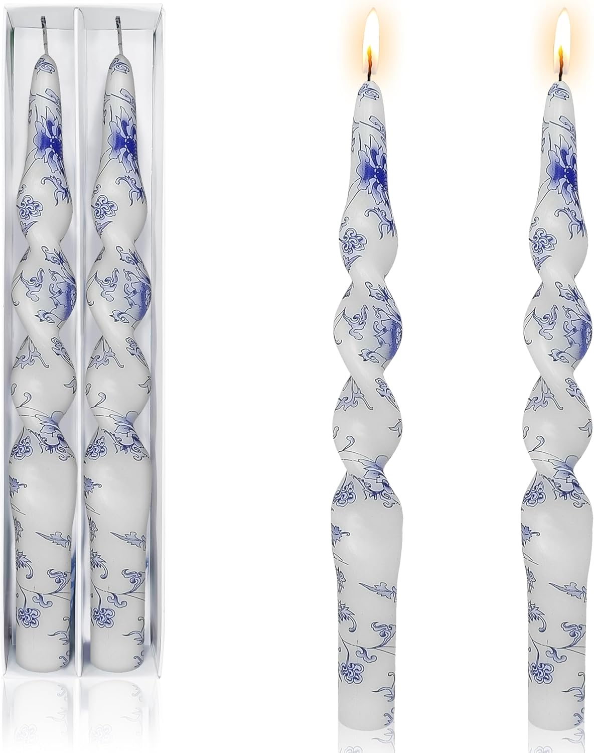 Printing Candlesticks Spiral Taper Candles - 2PCS Twisted Candle Sticks Hand Flowers Candlesticks Unscented Twirl Candles for Home Garden Decor Wedding Women Gifts