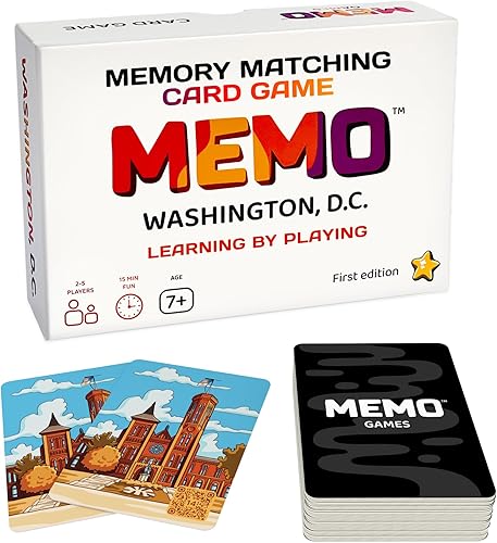Memory Matching Card Game Memo Washington, D.C. Fun & Educational Family Game for Adults, Teens & Kids Ages 7 and Up Souvenir