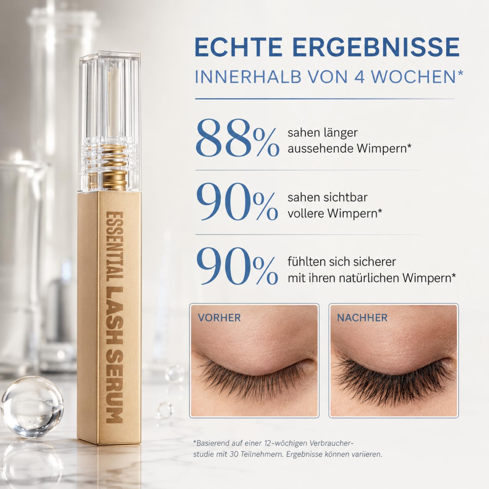 Original Essential Lash Serum(2ML) Lash Serum 4LongLashes Wimpernserum Für Sichtbar Gepflegte Wimpern Feuchtigkeitsspendende Formel Für Zuhause Und Auf Reisen