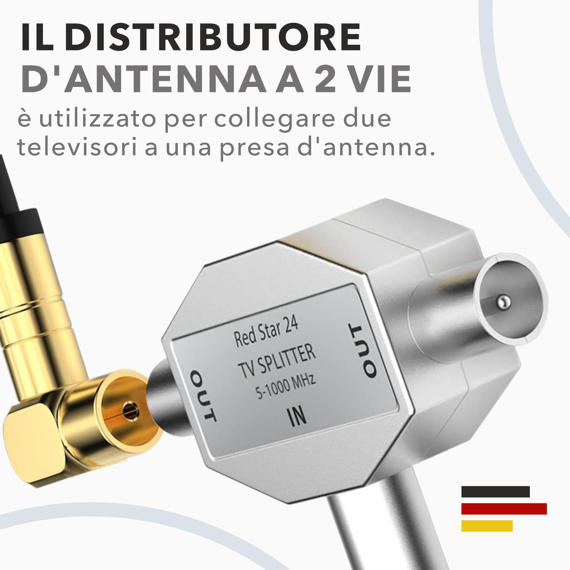 RedStar24 Distributore antenna a 2 vie – Distributore antenna – Splitter TV 2 vie adattatore T antenna TV 1 ingresso IEC coassiale femmina (accoppiamento) W 2 uscite IEC spina coassiale M | DVB-T / 2