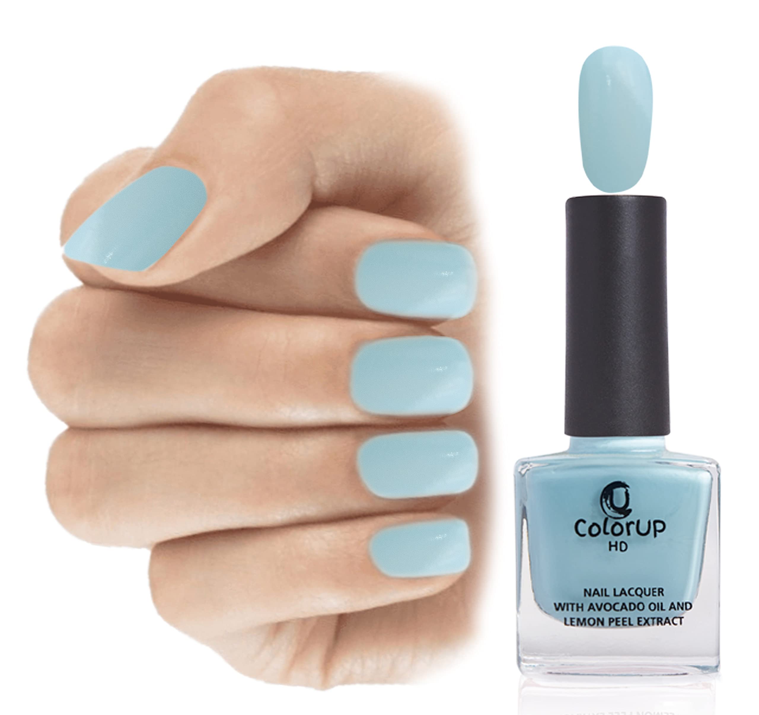 nail polish, colorup nail laquer, chip resistant glossy pastel nail polish for women, nourishing vegan long lasting no toxin formula 8ml, light blue (hi-skool affair)