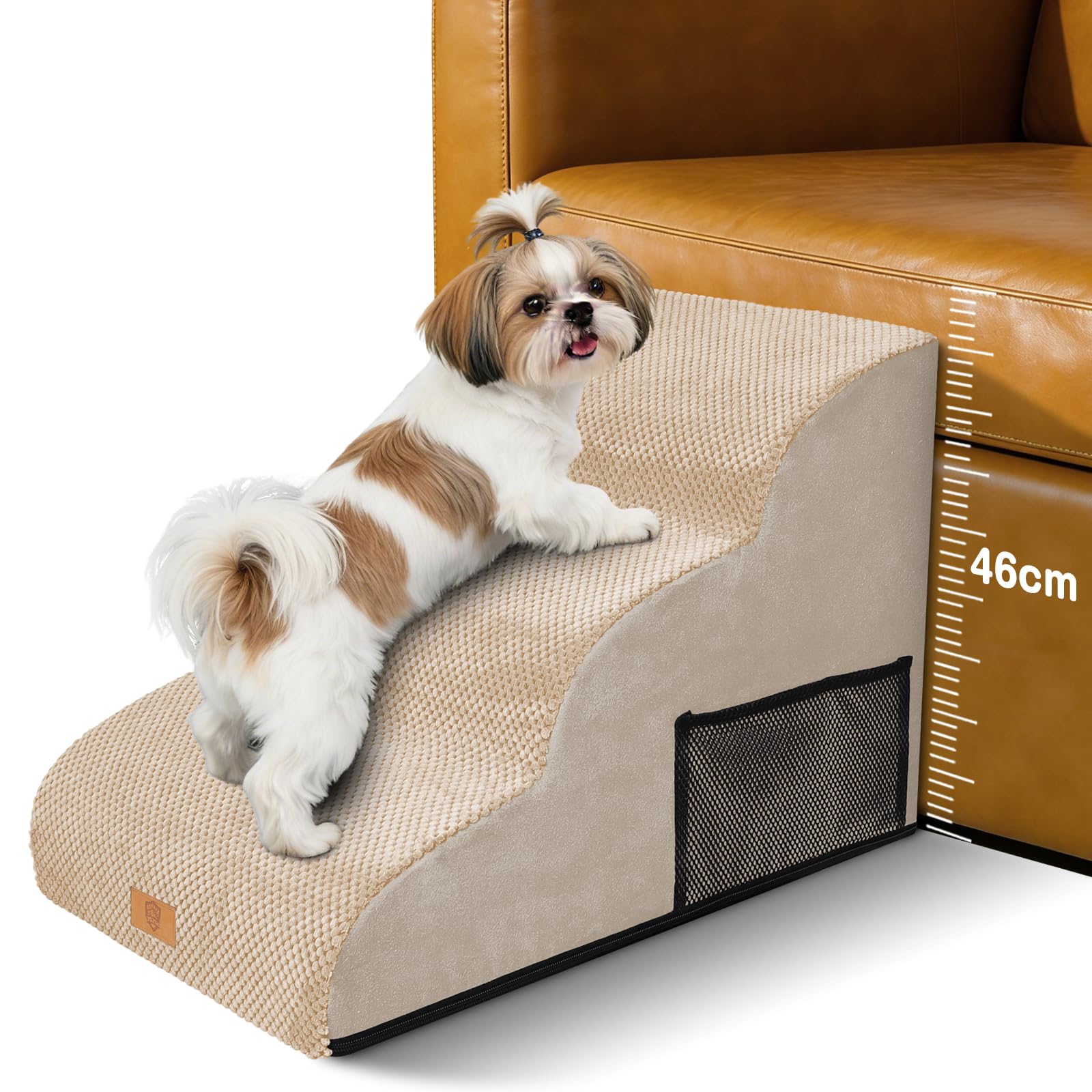 Escalera para perros pequeños, 3 niveles, lavable de esponja densa, impermeable y antideslizante, 60x40x40 cm