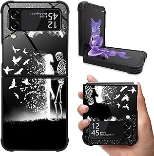 CARLOCA Compatible with Samsung Galaxy Z Flip 3 5G Case,Black White Skull Moon Bird Samsung Galaxy Z Flip 3 5G Cases,Fashion Graphic Design Shockproof Anti-Scratch Drop Samsung Z Flip 3 5G