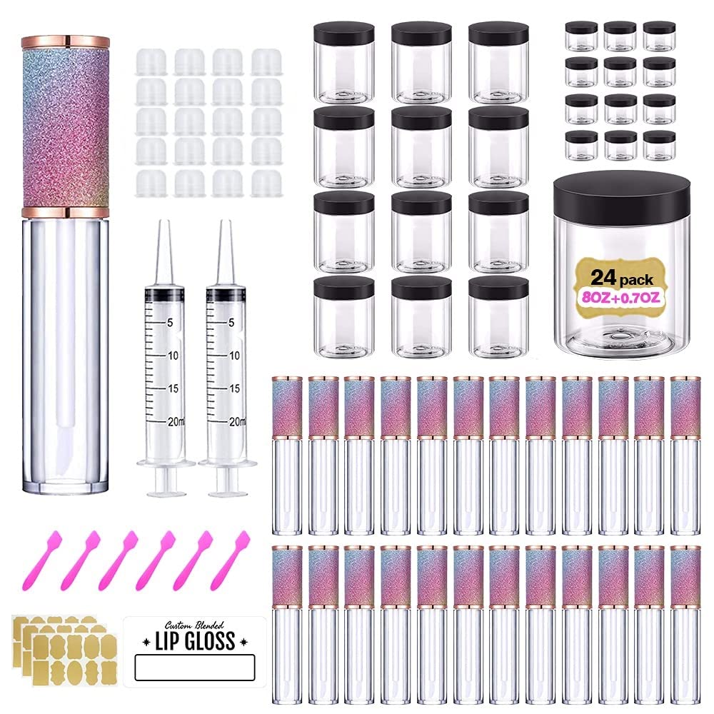 AMORIX 24 Pack Plastic Containers 24 Pack Rainbow Lip Gloss Tubes