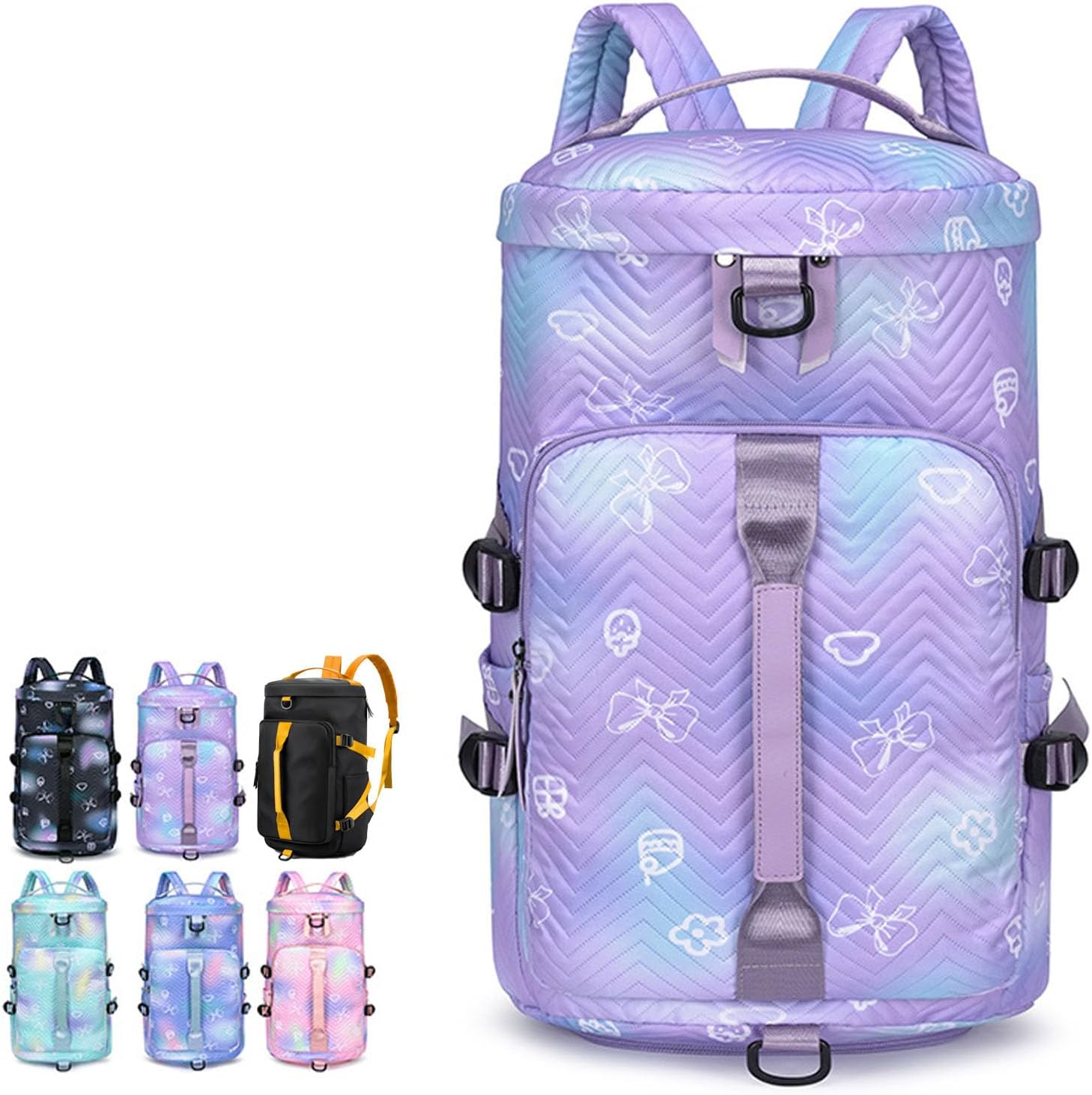 3 in 1 Large Sport Duffel Bag for Travel,Waterproof Gym Bag Dance Bag for Women/Girl,Overnight Backpack with Wet Pocket & Shoes Compartment (Purple)