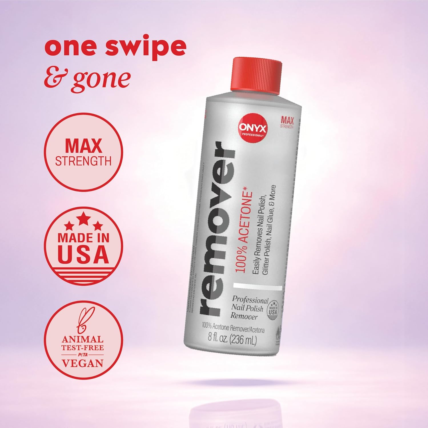 Onyx Professional 100% Pure Acetone Nail Polish Remover Kit with 7 inch Nail File, 8 fl oz - Made in USA, Maximum-Strength Gel Polish Remover, Artificial & Glitter Nail Polish