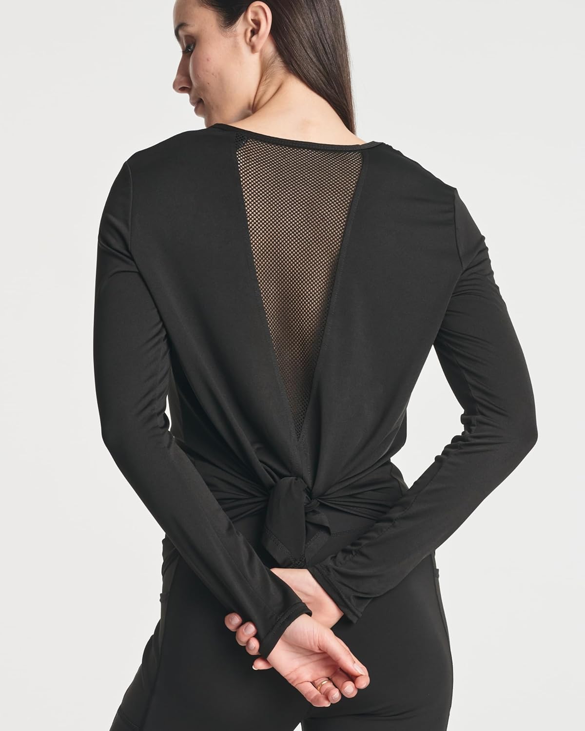 Real Essentials 4 Pack: Women's Dry-Fit Long-Sleeve Tie Back Athletic Workout T-Shirt (Available in Plus Size)