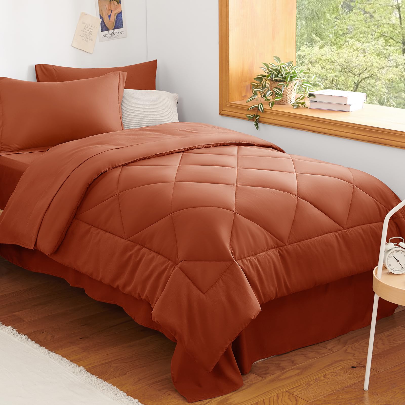 CozyLux Twin XL Comforter Set 68"x88" Burnt Orange - 5 Piece Bed in a Bag