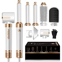 Blow Dryer Brush 7 in ONE，Autowrap Curling Wand, 110,000 RPM High-Speed Negative Ionic Hair Dryer with Diffuser Concentrator, Round Brush Blow Dryer Air Styler, Volumizing Hair Styling Tools