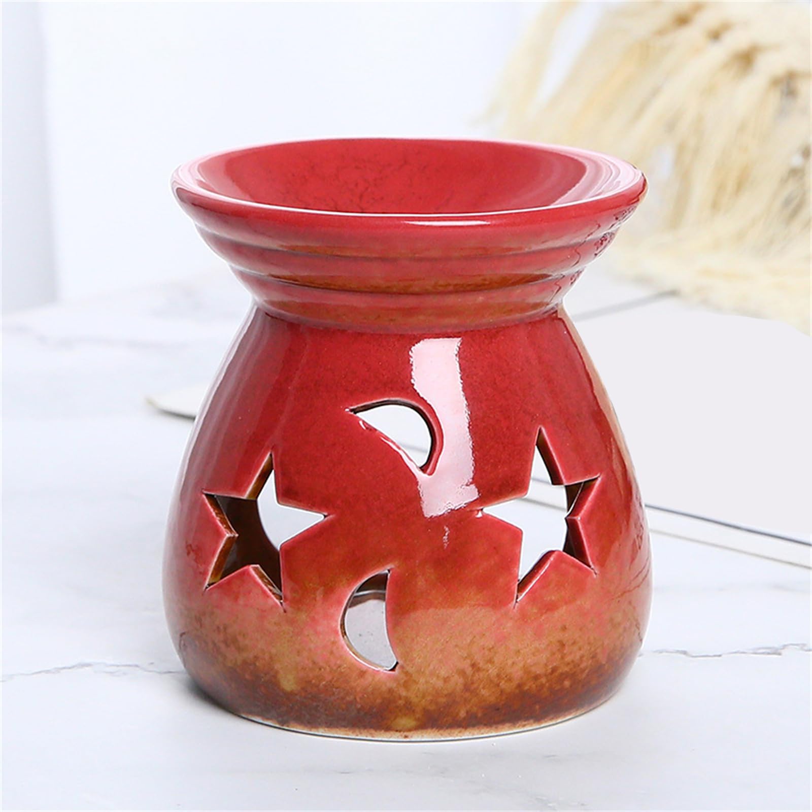 kominek do aromaterapii, Motywy gwiazd i księżyca do tworzenia spokojnej atmosfery w domach. Ręcznie robione ceramiczne pojemniki(Black)