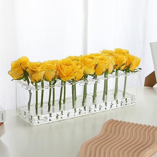 Miniatura 6 de WORHE Florero de acrílico rectangular floral para mesa de comedor de 16.5 pulgadas de largo, jarrón rectangular decorativo transparente para