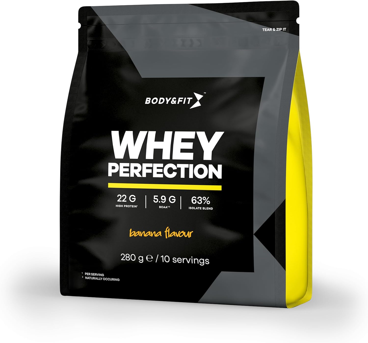 Body & Fit Whey Perfection Whey Protein Spieropbouw en Herstel, Proteïnepoeder met BCAA Aminozuren, Banaan 280 gram (10 shakes)