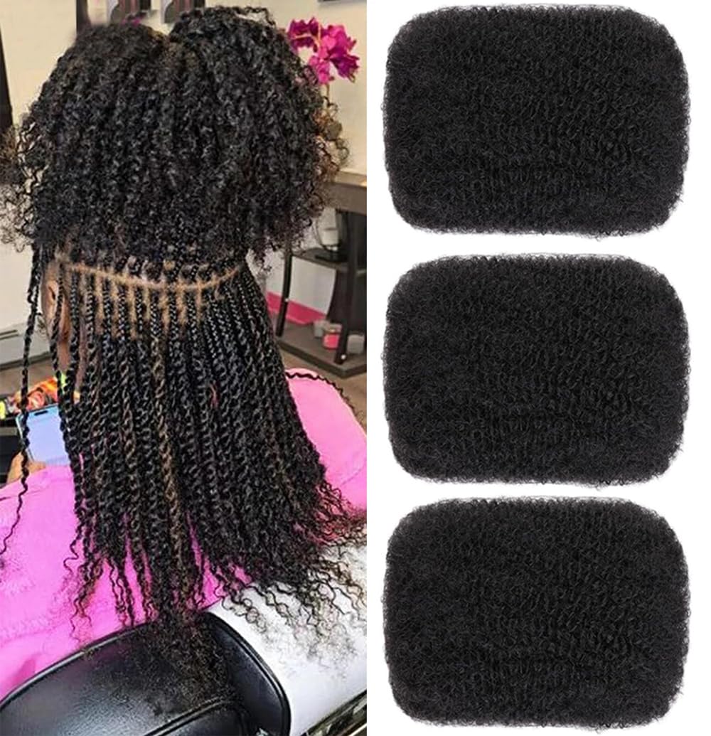 Afro Kinkys Bulk Human Hair (20 20 20) 3 Bundles Afro Kinky-curly Human Braiding Hair Bulk for Spring Hair Twist Dreadlock Extensions Locs Braids Repair 30g/bundle Natural Color