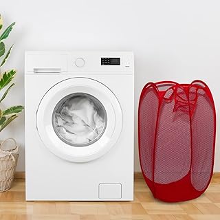 Panier à linge pliable pliable en maille pour chambre à coucher, chambre d'enfant, dortoirs universitaires et voyages (rouge)