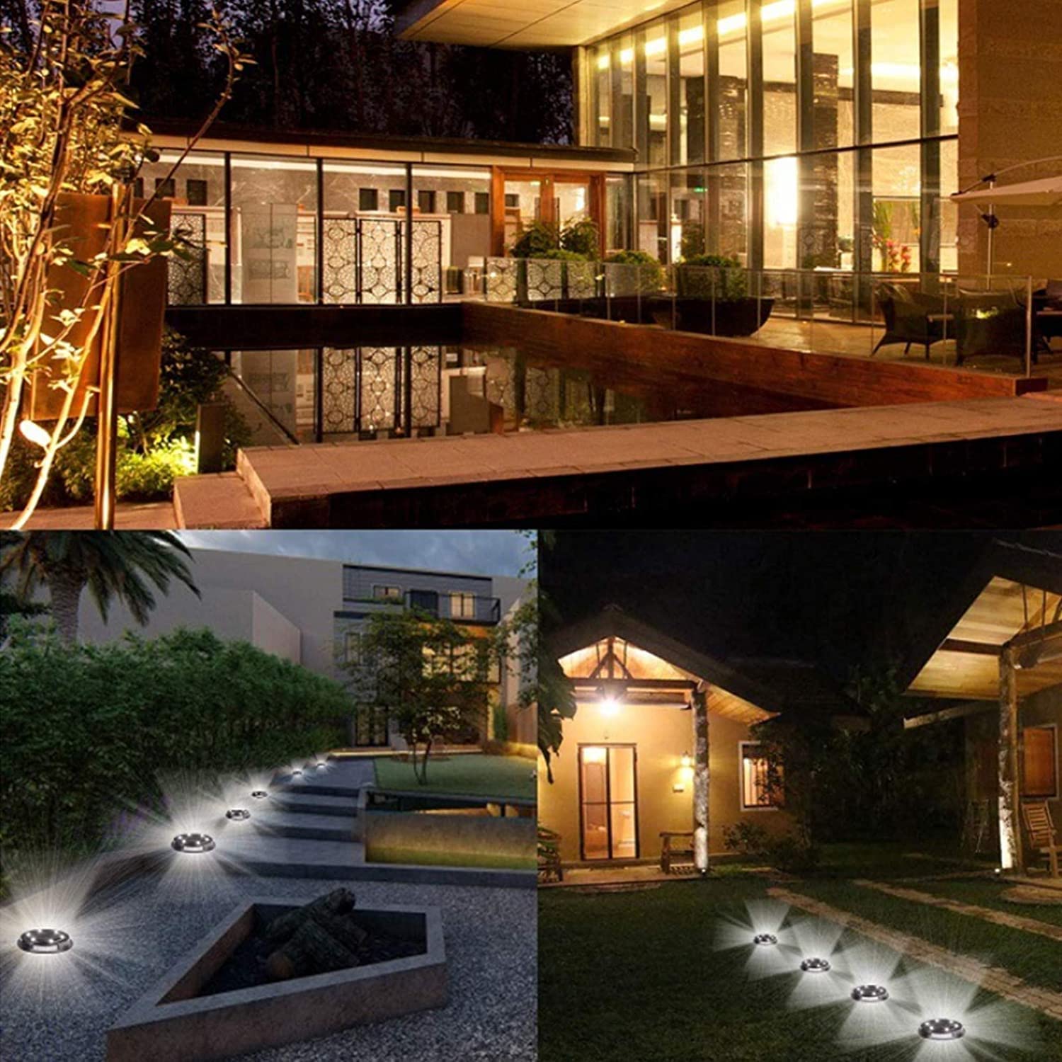 Solar Ground Lights, 4 Szt. Zewnętrzny Dysk Zasilane Energią Słoneczną Światła 10 LED IP65 Wodoodporne Lampy Ogrodowe Ze Światłami Bocznymi Na Patio Na Podwórku