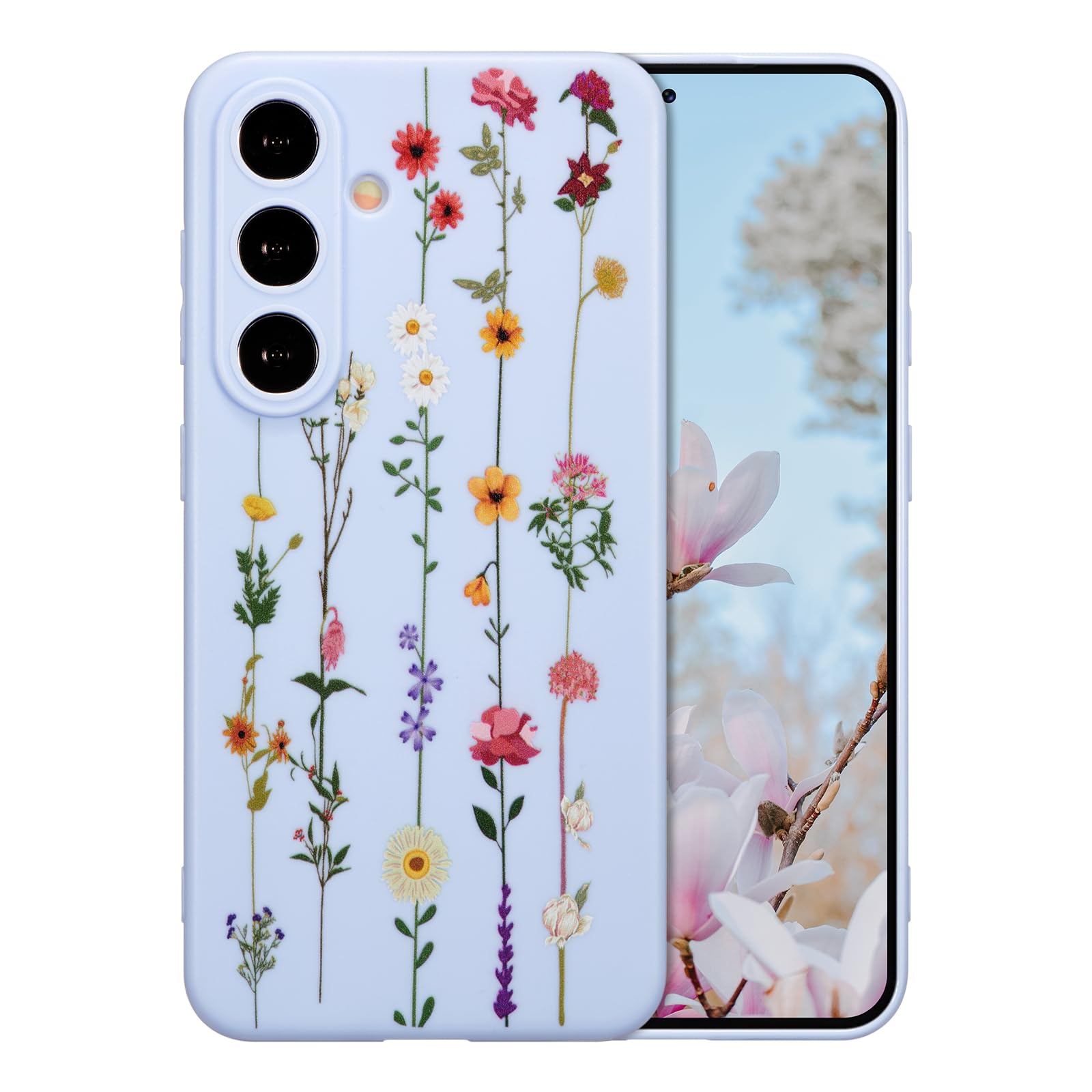 ZTOFERA Floral Case for Samsung Galaxy S24 5G,Clear Cute Flower Pattern Case for Girls Women,Flexible Silicone Protective Slim Shockproof Bumper Phone