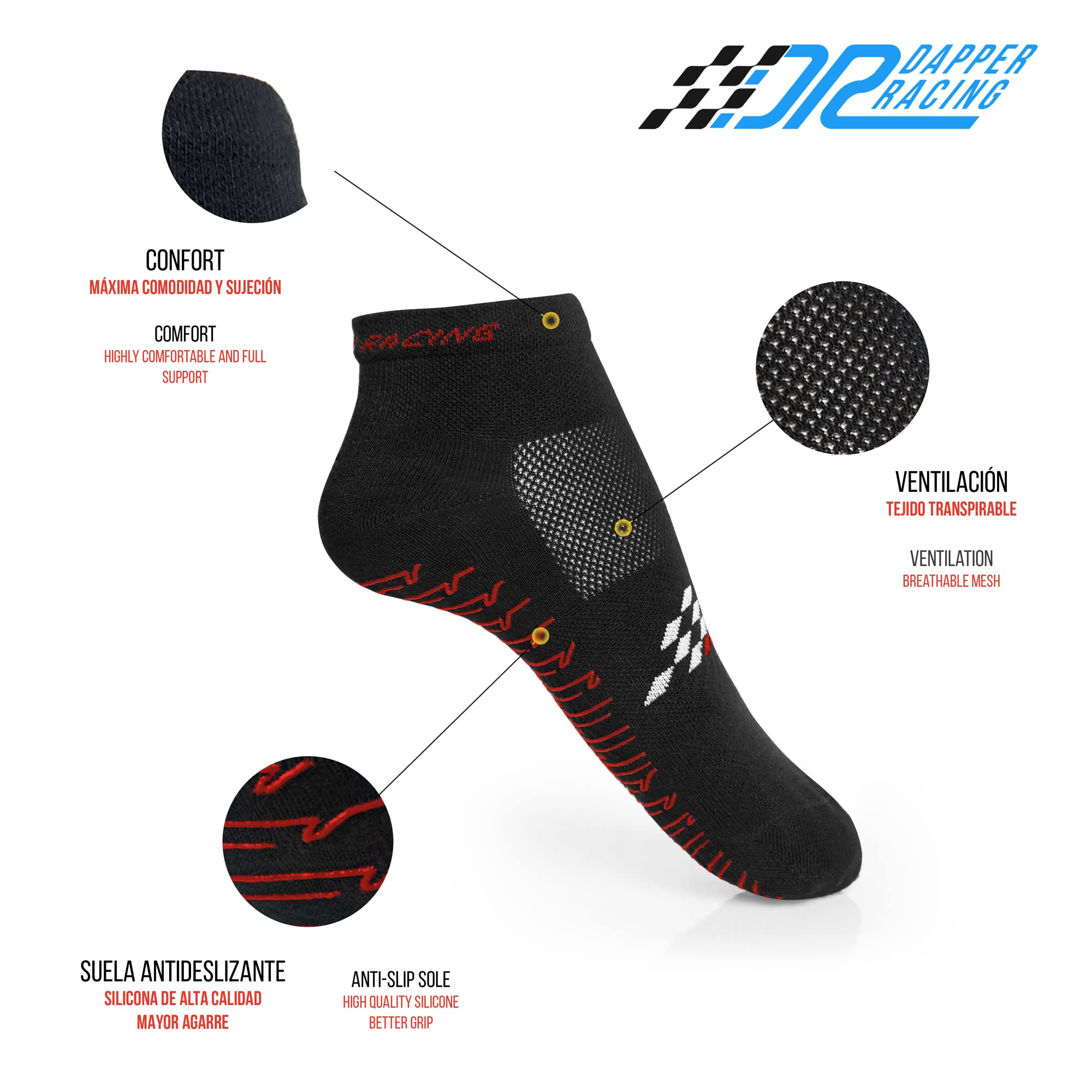 Pack de 3 Paires de Chaussettes SIMRACING avec Silicone Antidérapant | Édition Rouge | Adhérence Optimale sur les talons et les Pédales de Conduite | Tissu Respirant et Confortable.