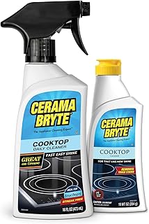 Cerama Bryte Heavy-Duty + Daily Spray Stove Top and Cooktop Cleaner Combo Kit for Glass and Ceramic Surfaces, 16 & 10 Ounces, 2 Pack