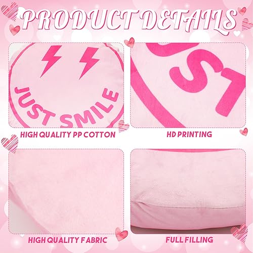 Miniatura 3 de Almohada de preppy linda almohada de cara sonriente rosa, almohada de relleno, almohada de preparación para adolescentes, niñas, dormitorio,