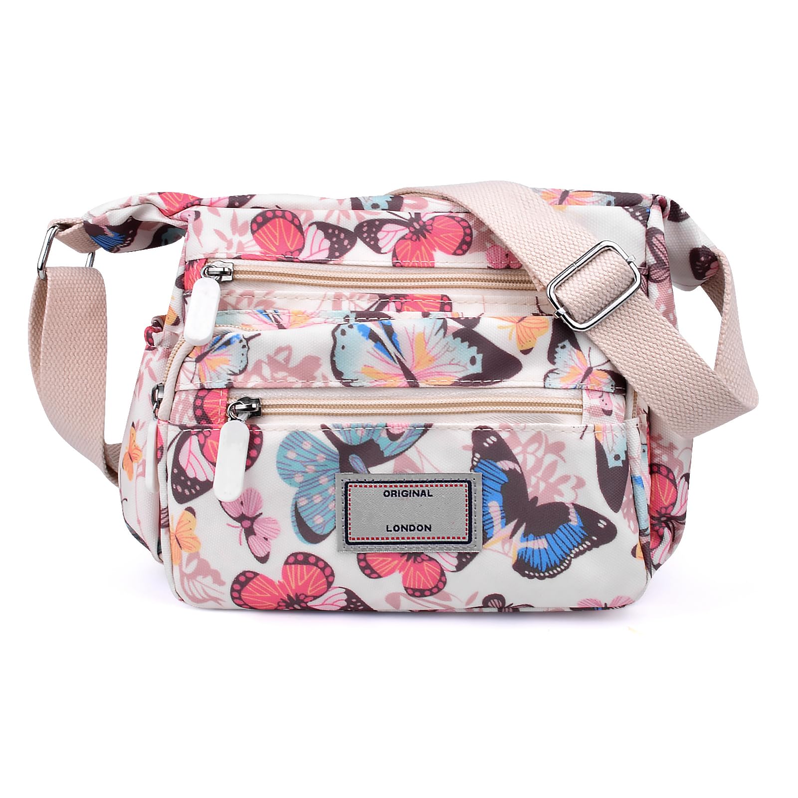 WITERY Crossboby Bag for Women - Waterproof Nylon Multi-Pocket Purse Floral Shoulder Bag Zipper Handbag Messenger Bag