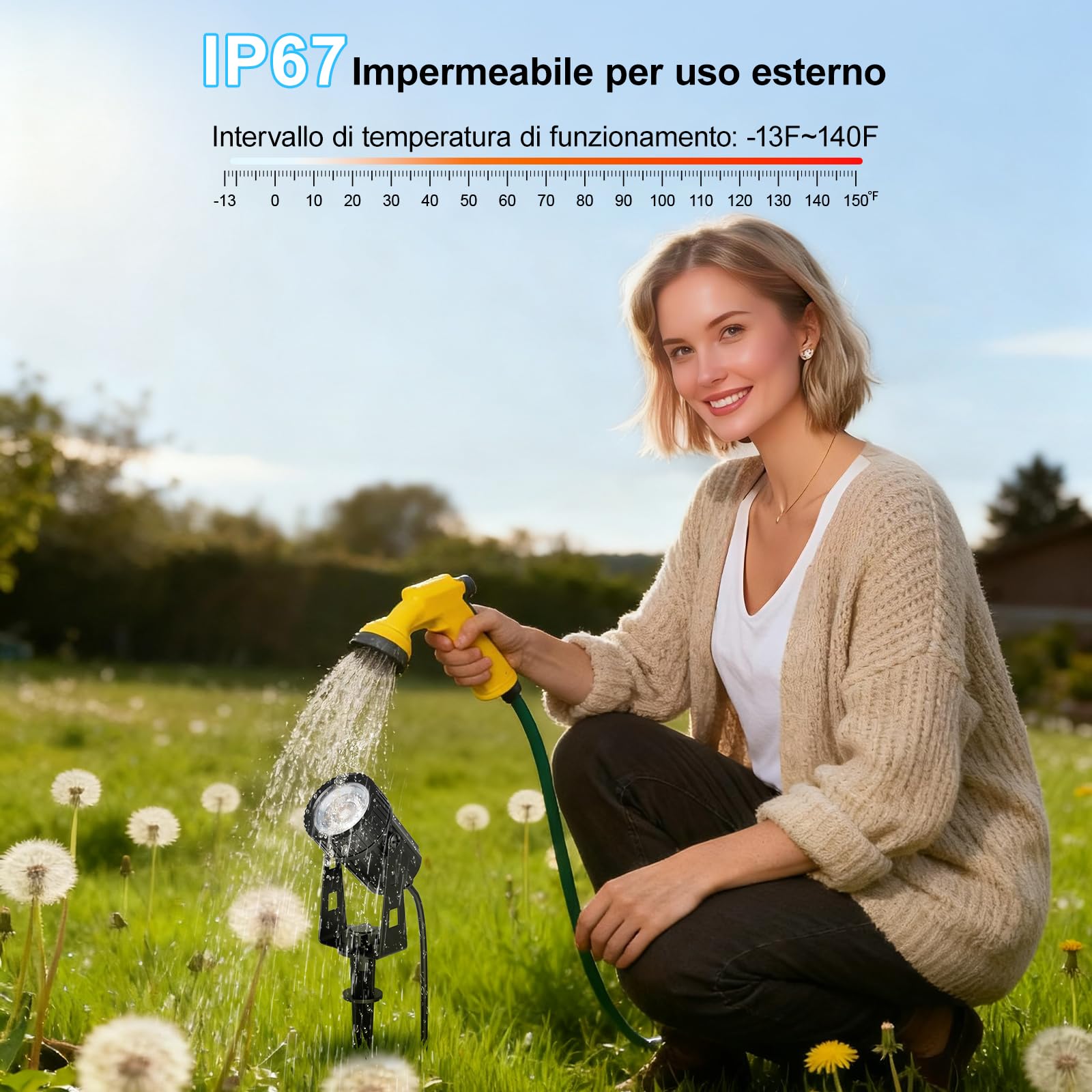 6 Pezzi 20M 6-IN-1 Luci da Giardino LED Faretto da Giardino Impermeabili IP67, Bianco Caldo 3000K 24V per Esterno Giardino
